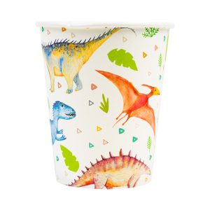 Papieren drinkbekers | 8 stuks | Kleur: Wit | Thema: Dino