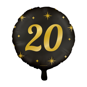 Classy Party folieballon | Leeftijd: 20 jaar | Kleur: Goud Zwart | Afmeting: 46cm