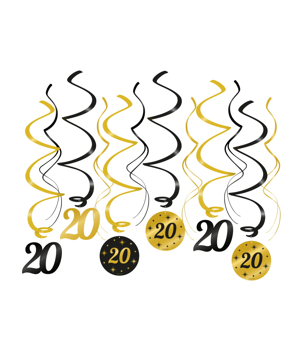Classy Party slingers | Swirl Decorations | 12 stuks | Leeftijd: 20 jaar | Kleur: Goud zwart - Afbeelding 2