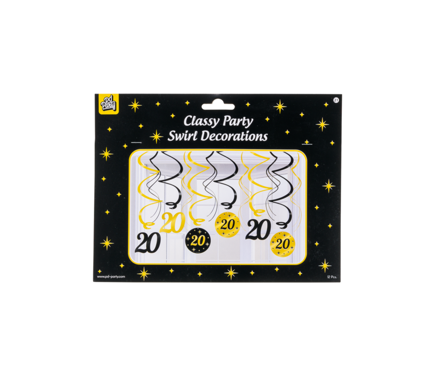 Classy Party slingers | Swirl Decorations | 12 stuks | Leeftijd: 20 jaar | Kleur: Goud zwart - Afbeelding 3